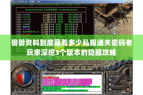 兽兽资料到底藏着多少私服通关密码老玩家深挖3个版本的隐藏攻略 兽兽资料到底藏着多少私服通关密码老玩家深挖3个版本的隐藏攻略