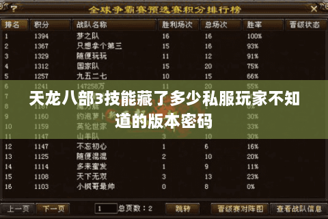 天龙八部3技能藏了多少私服玩家不知道的版本密码