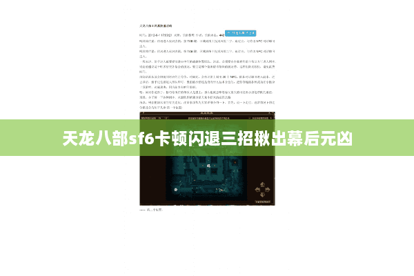 天龙八部sf6卡顿闪退三招揪出幕后元凶