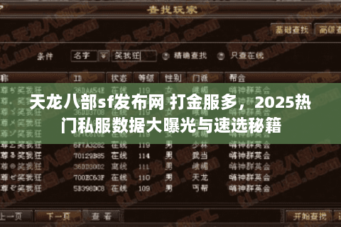 天龙八部sf发布网 打金服多，2025热门私服数据大曝光与速选秘籍