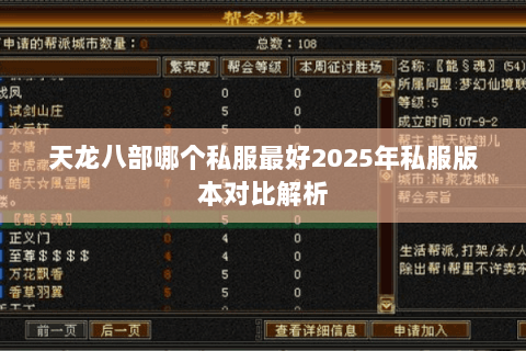 天龙八部哪个私服最好2025年私服版本对比解析