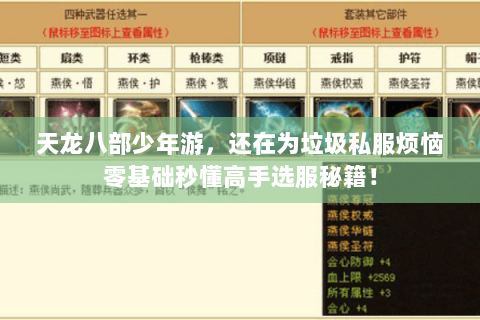 天龙八部少年游,还在为垃圾私服烦恼零基础秒懂高手选服秘籍! 天龙八部少年游,还在为垃圾私服烦恼零基础秒懂高手选服秘籍!